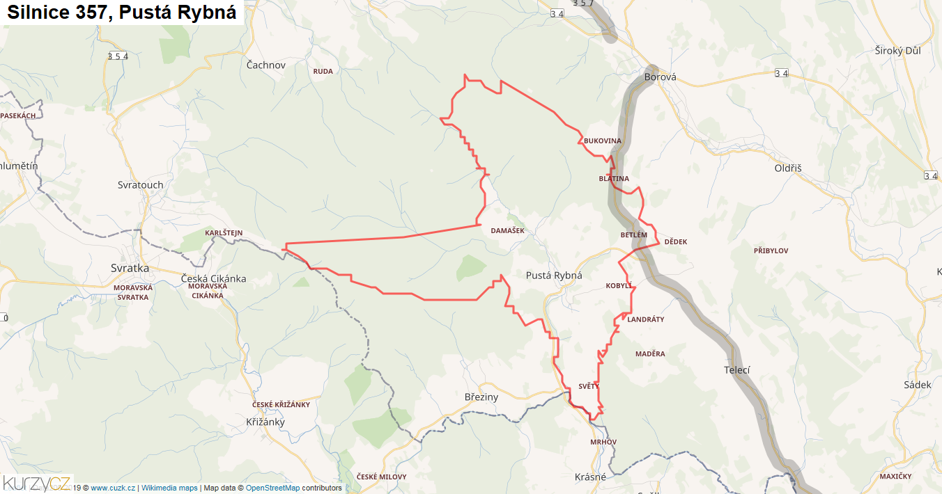 Pustá Rybná, Silnice 357 - Mapa