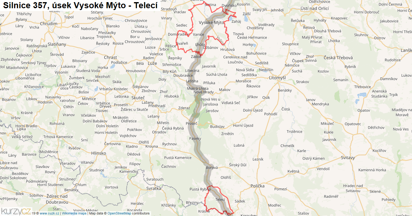 Úsek Vysoké Mýto - Telecí, Silnice 357 - Mapa