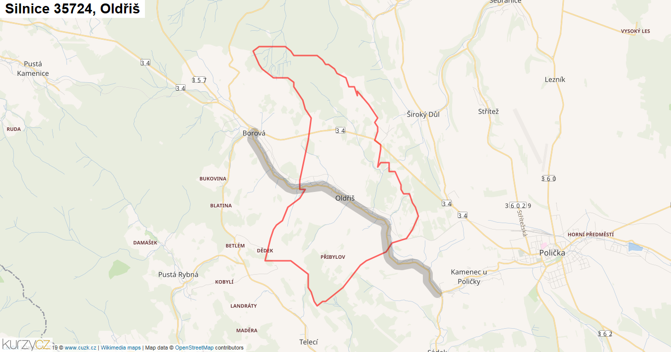 Oldřiš, Silnice 35724 - Mapa