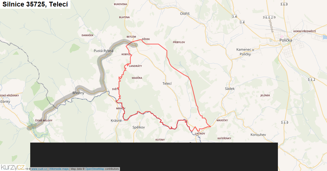 Telecí, Silnice 35725 - Mapa