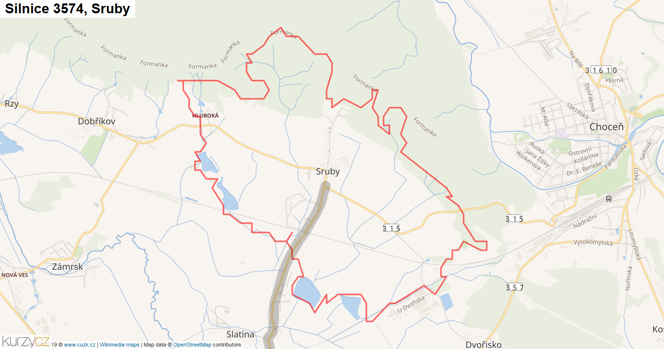 Sruby, Silnice 3574 - Mapa
