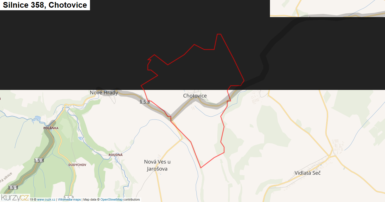 Chotovice, Silnice 358 - Mapa