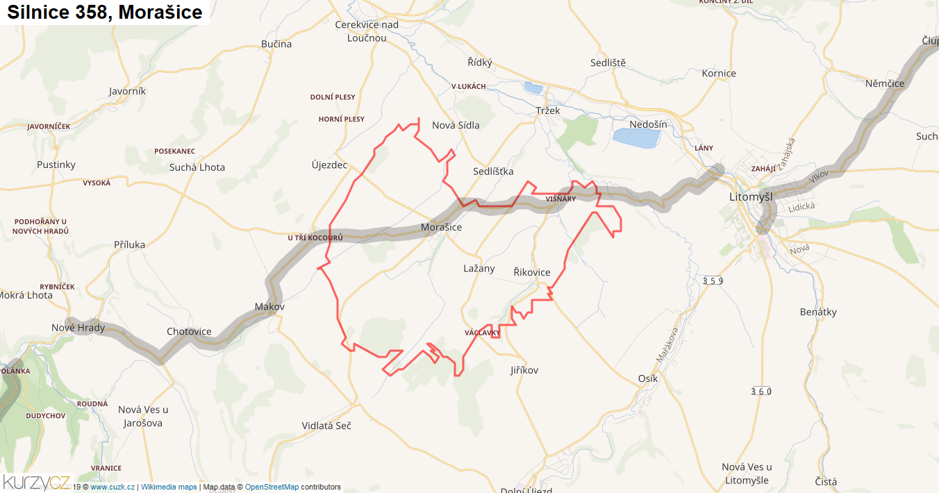 Morašice, Silnice 358 - Mapa