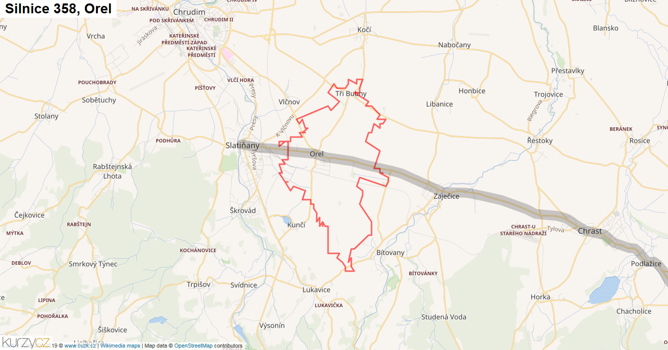 Orel, Silnice 358 - Mapa