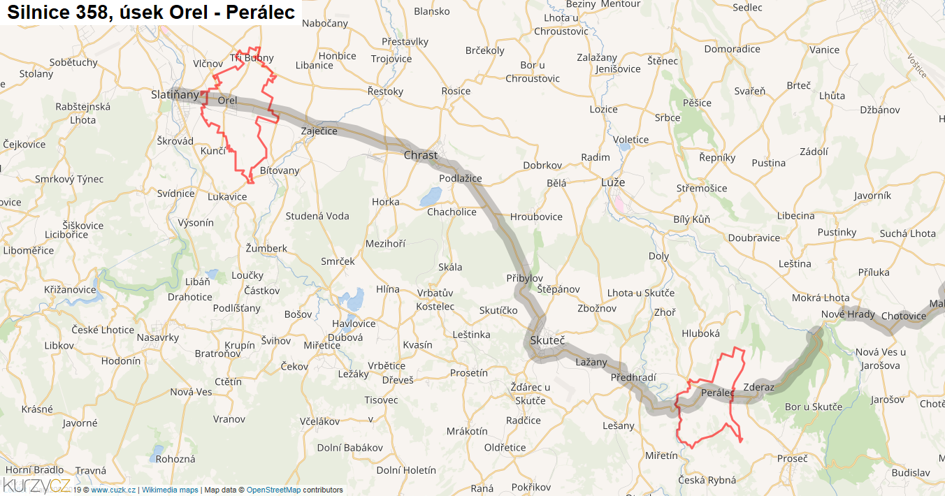 Úsek Orel - Perálec, Silnice 358 - Mapa