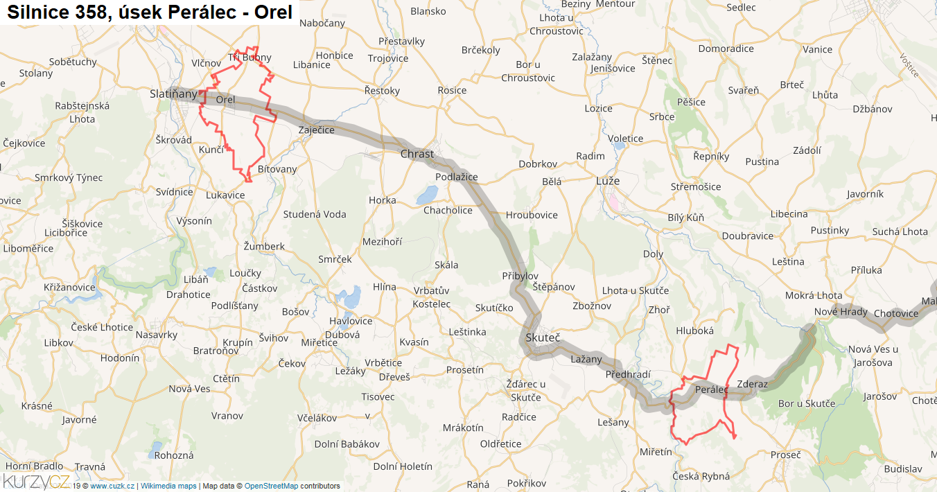 Úsek Perálec - Orel, Silnice 358 - Mapa