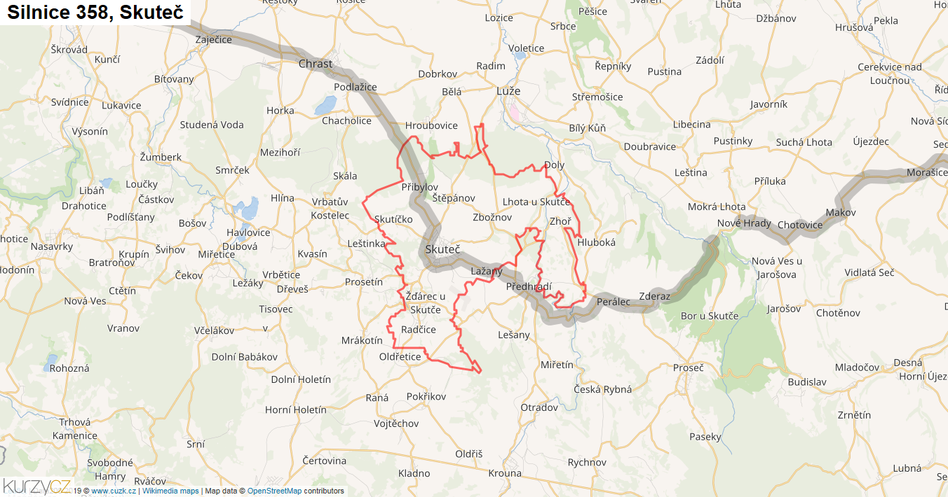 Skuteč, Silnice 358 - Mapa