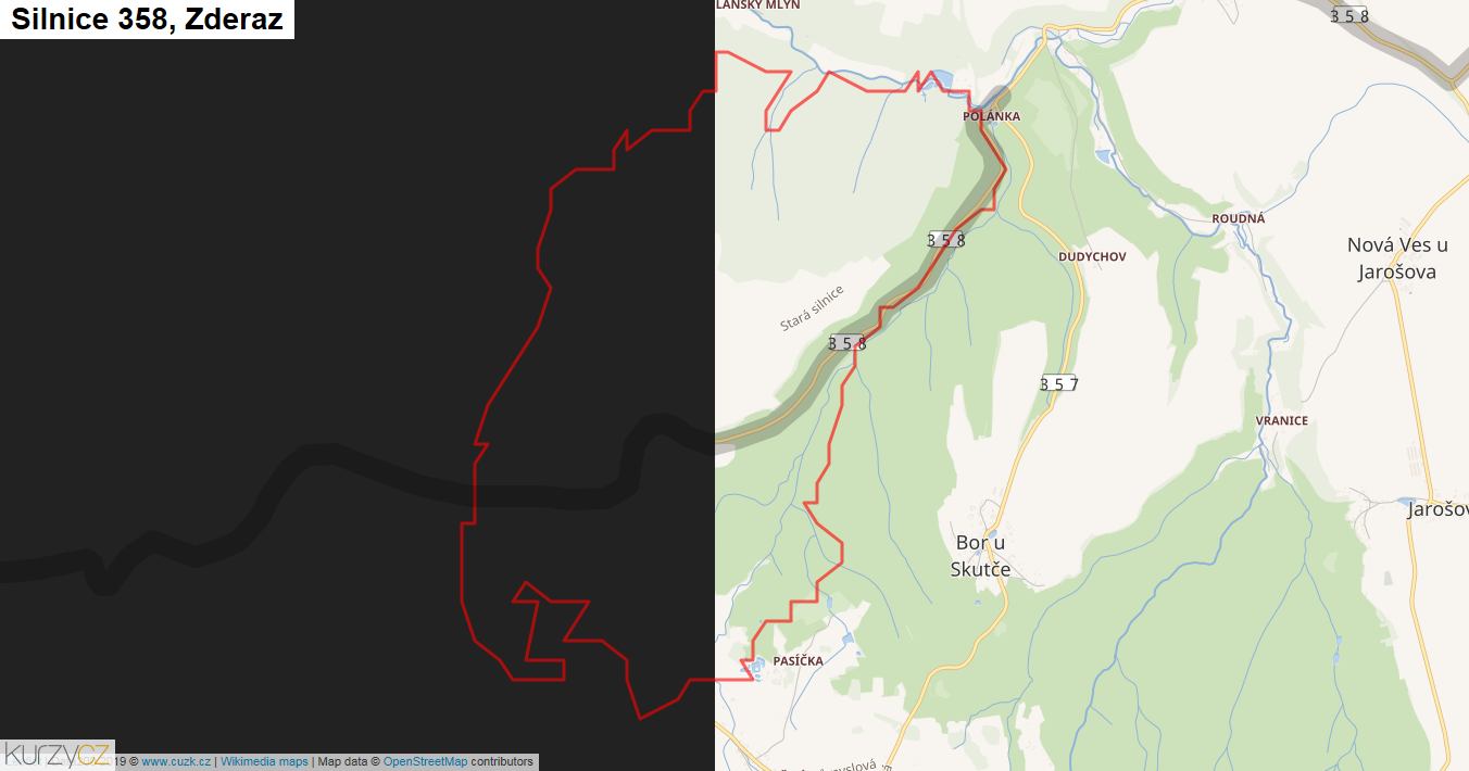 Zderaz, Silnice 358 - Mapa