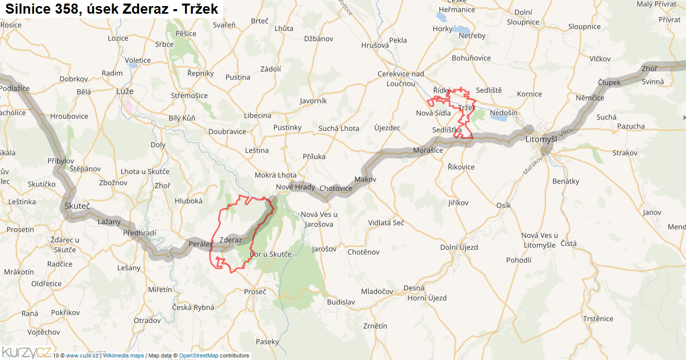 Úsek Zderaz - Tržek, Silnice 358 - Mapa