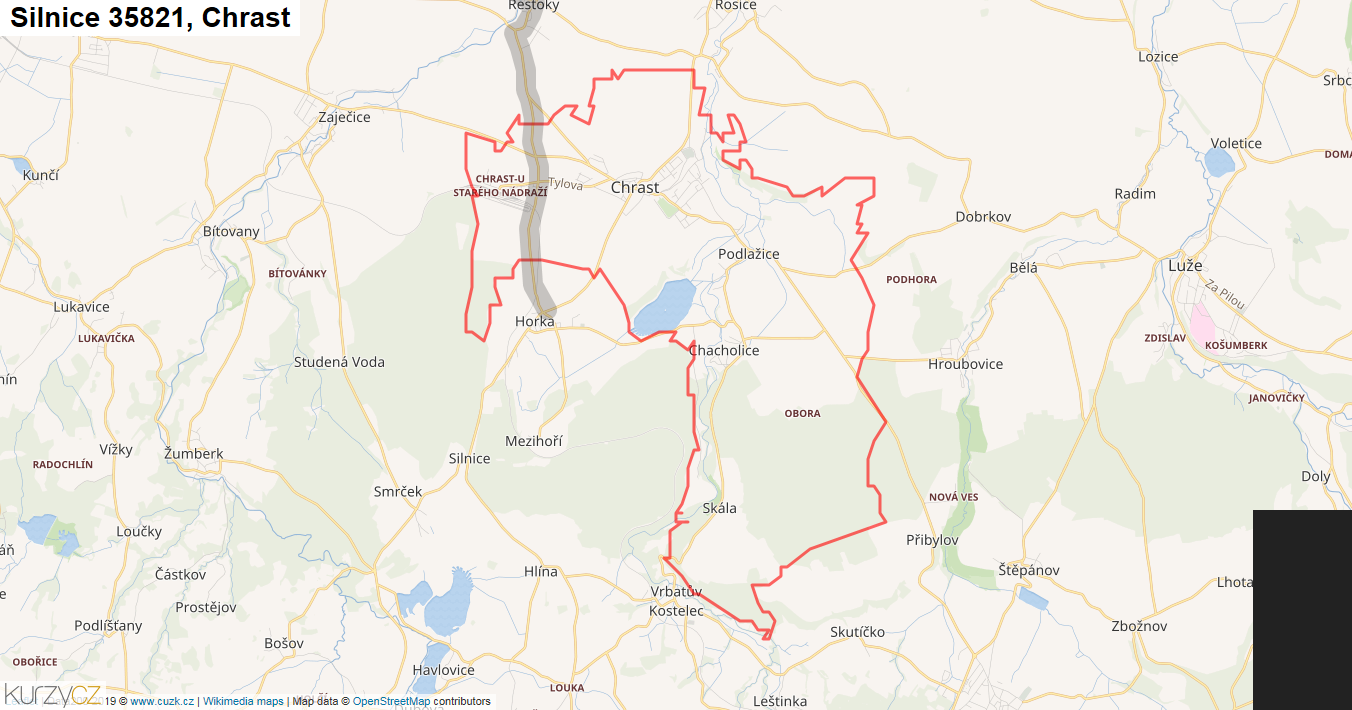 Chrast, Silnice 35821 - Mapa