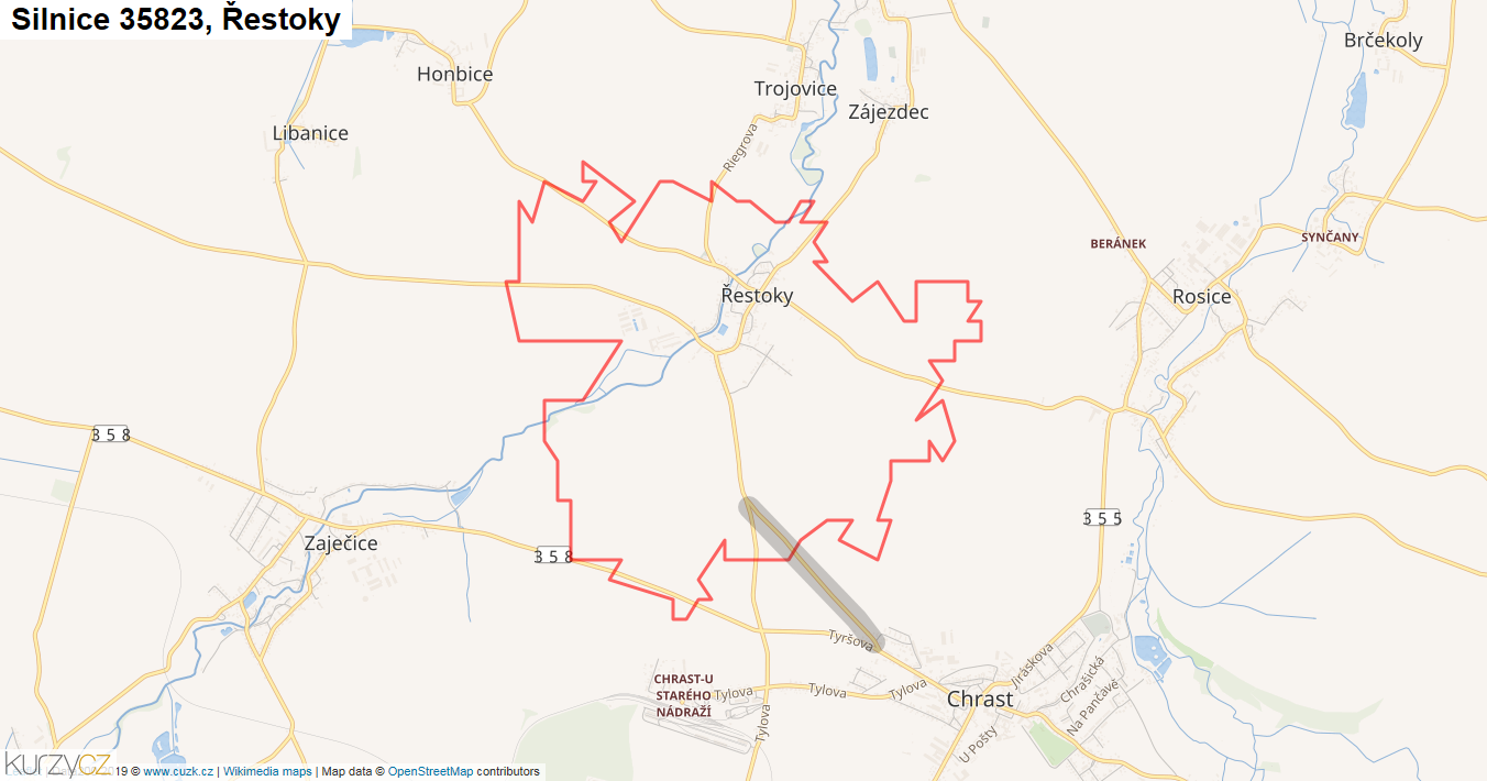 Řestoky, Silnice 35823 - Mapa
