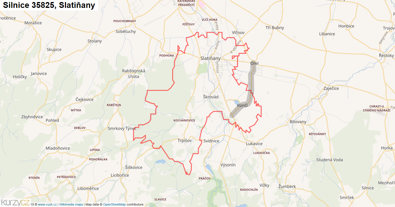 Slatiňany, Silnice 35825 - Mapa