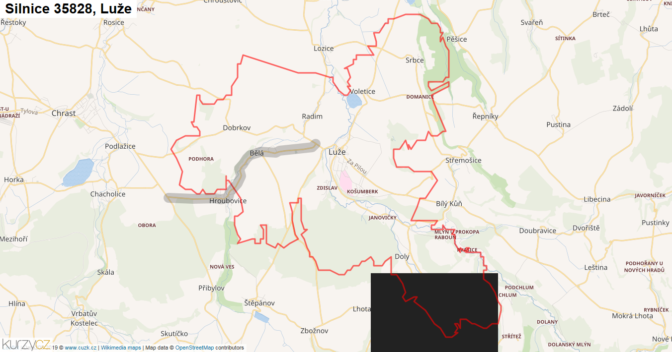 Luže, Silnice 35828 - Mapa