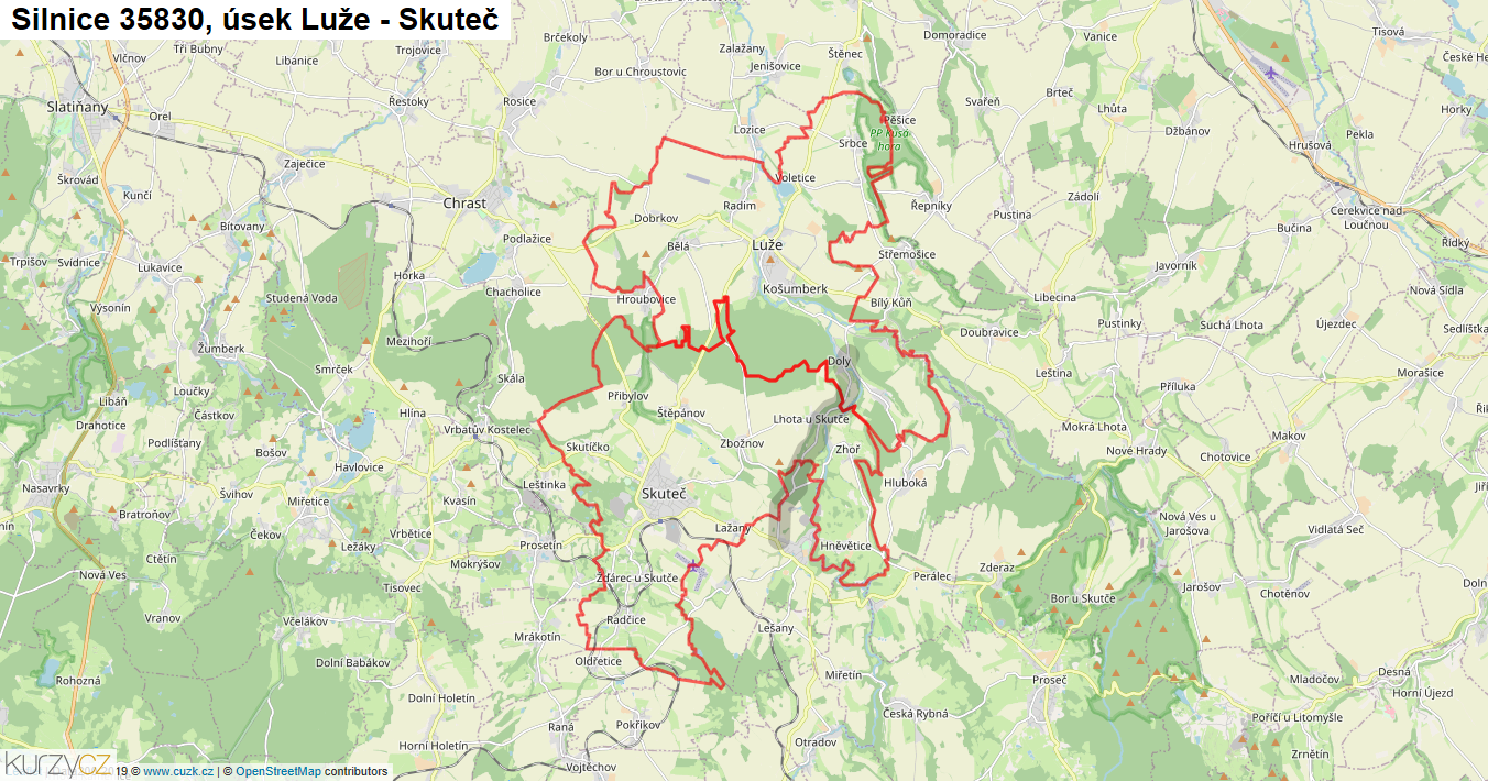 Úsek Luže - Skuteč, Silnice 35830 - Mapa