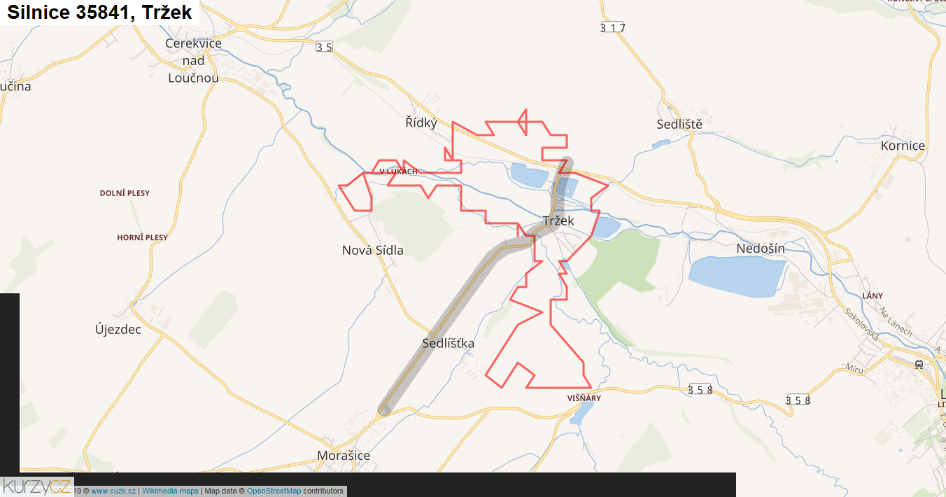 Tržek, Silnice 35841 - Mapa