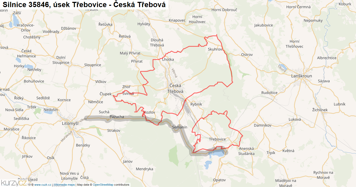 Úsek Třebovice - Česká Třebová, Silnice 35846 - Mapa