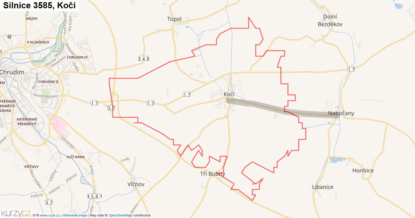 Kočí, Silnice 3585 - Mapa