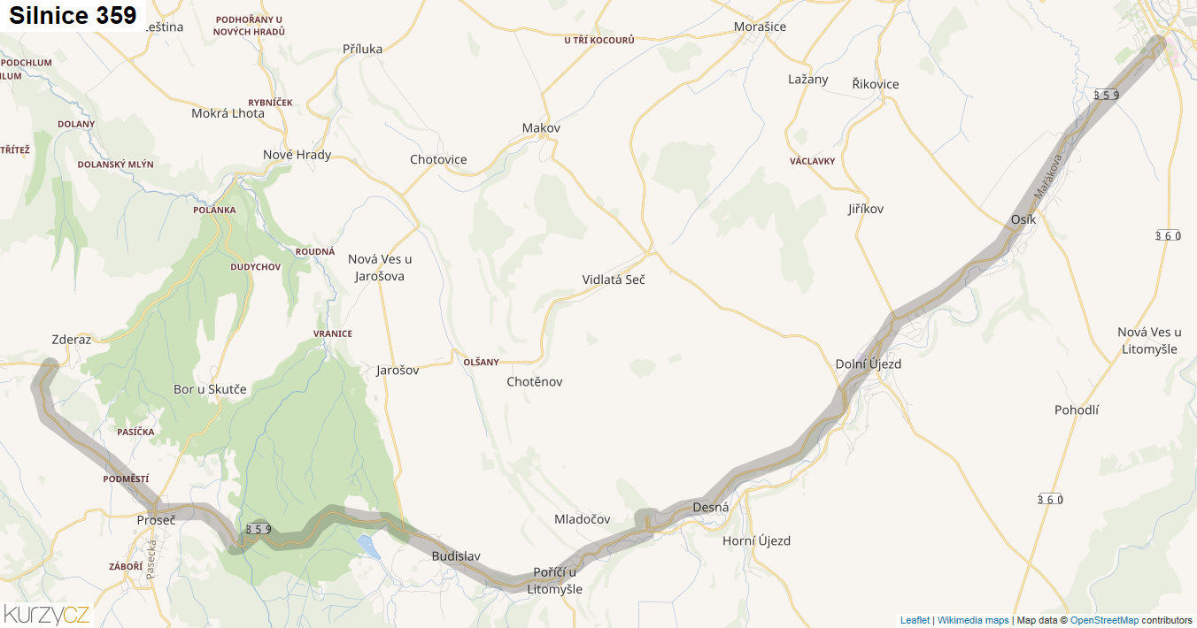 Silnice 359 - mapa Silnice 359