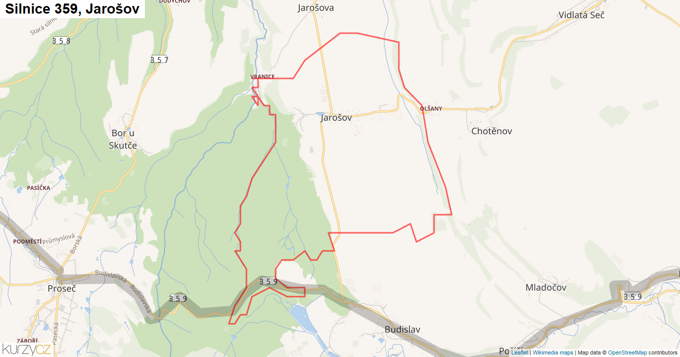 Jarošov, Silnice 359 - Mapa