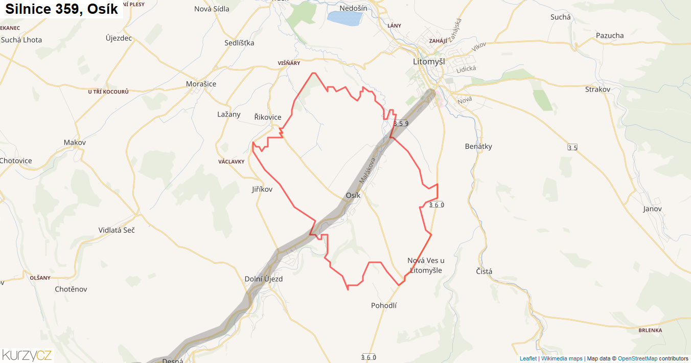 Osík, Silnice 359 - Mapa