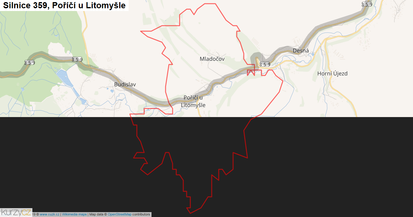 Poříčí u Litomyšle, Silnice 359 - Mapa