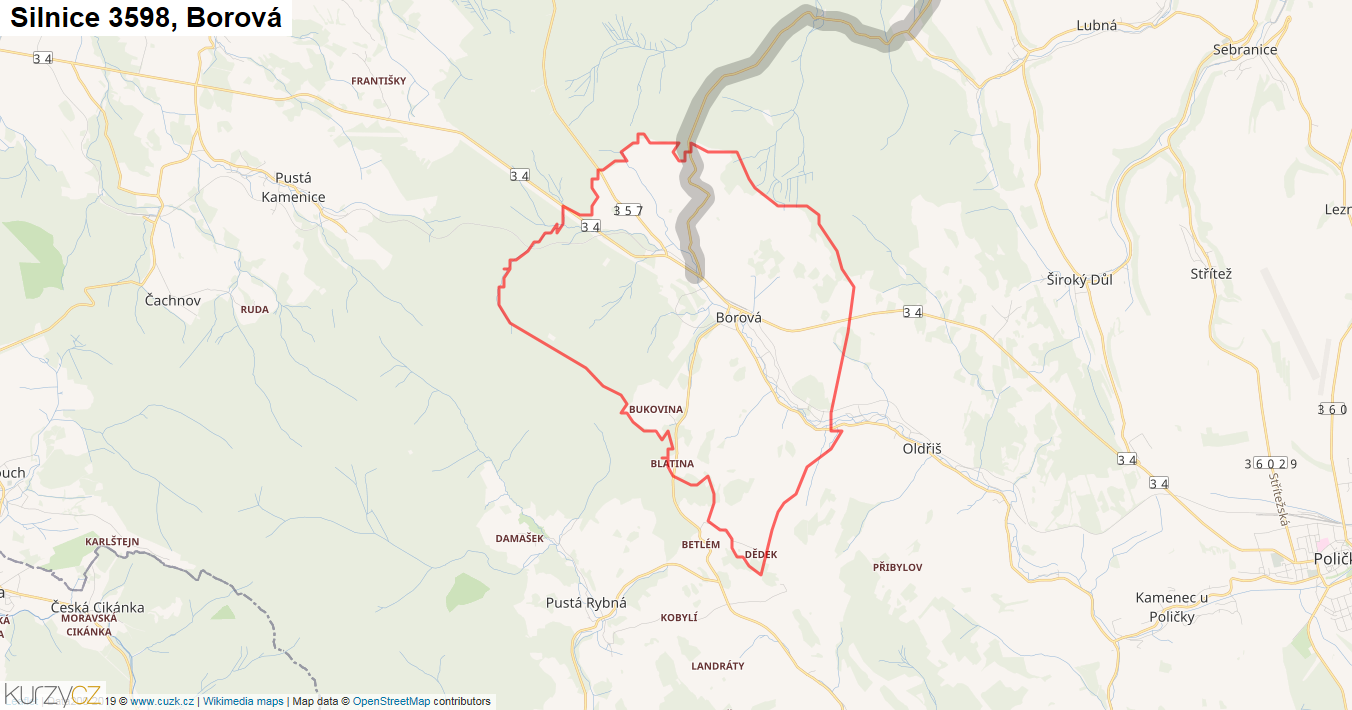 Borová, Silnice 3598 - Mapa