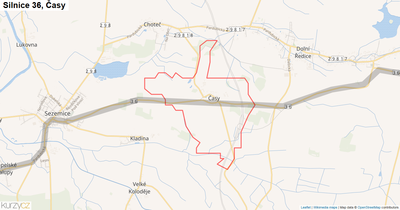 Časy, Silnice 36 - Mapa