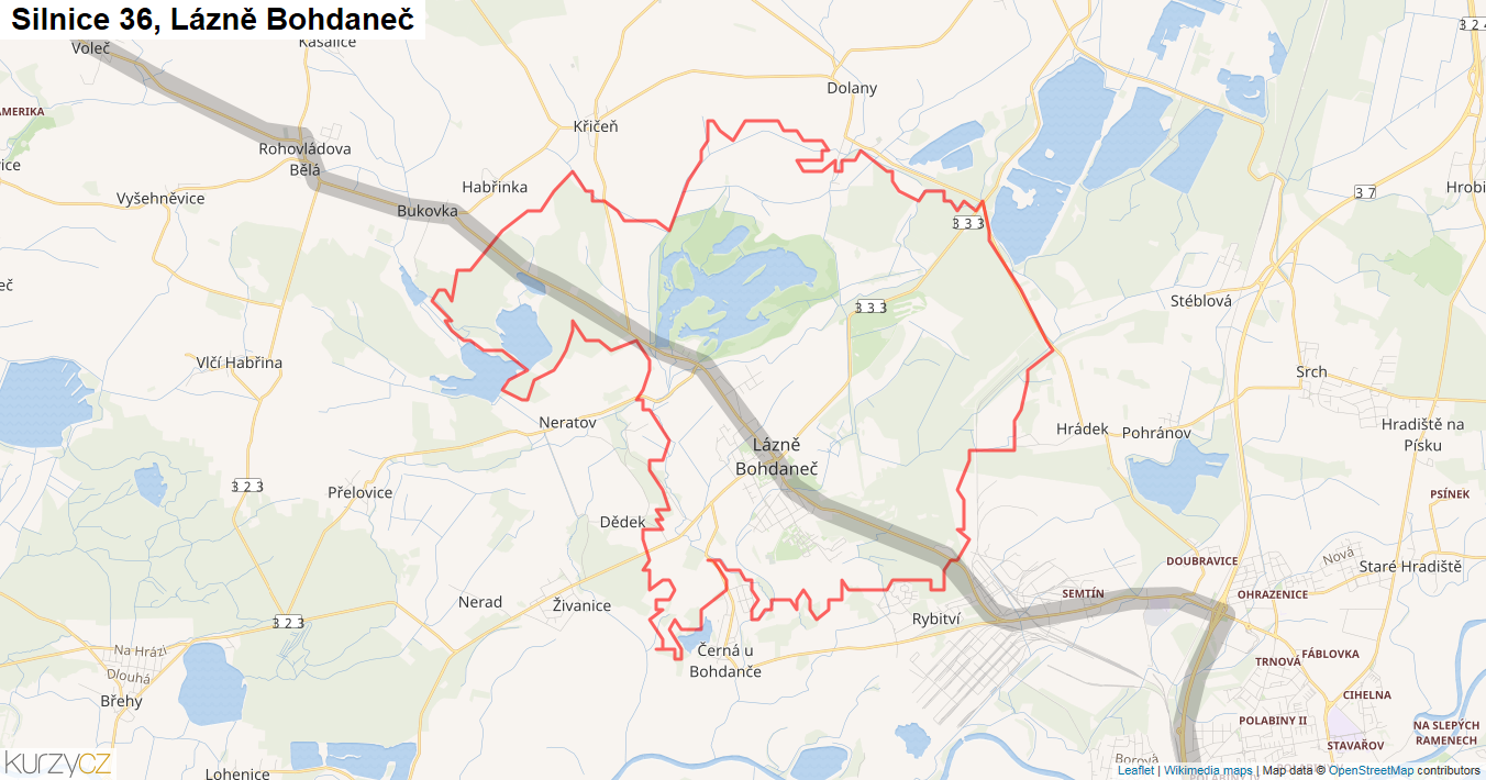 Lázně Bohdaneč, Silnice 36 - Mapa