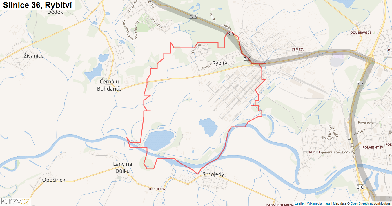 Rybitví, Silnice 36 - Mapa