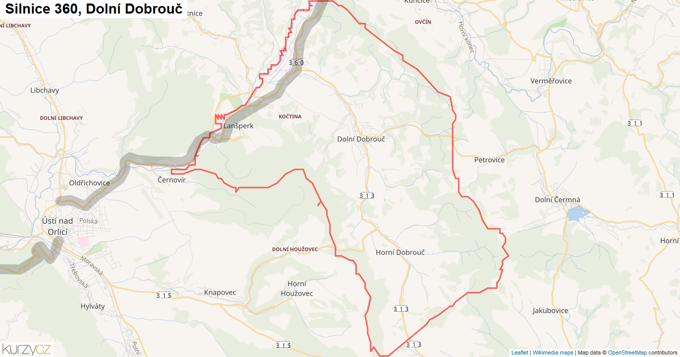 Dolní Dobrouč, Silnice 360 - Mapa