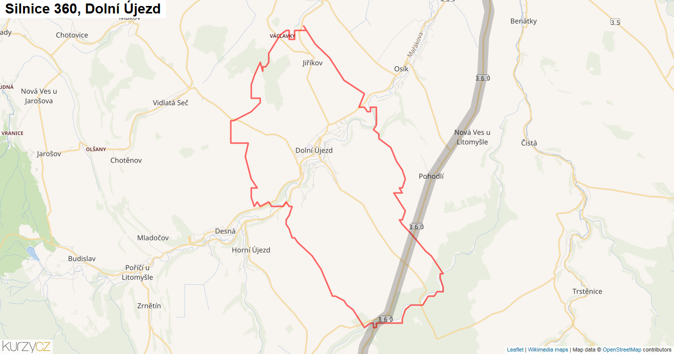 Dolní Újezd, Silnice 360 - Mapa