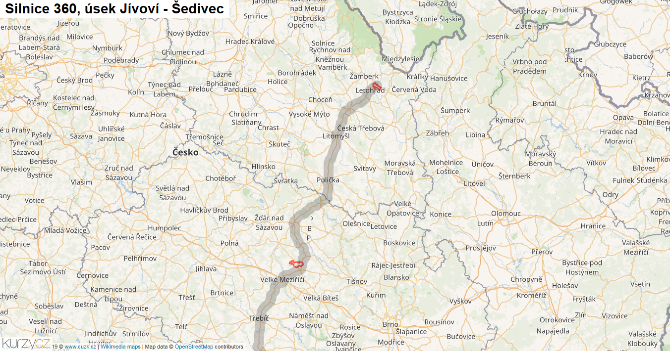 Úsek Jívoví - Šedivec, Silnice 360 - Mapa