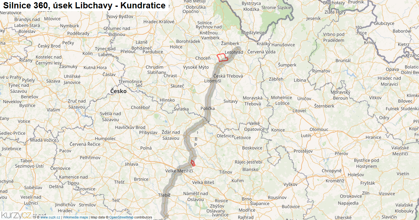 Úsek Libchavy - Kundratice, Silnice 360 - Mapa