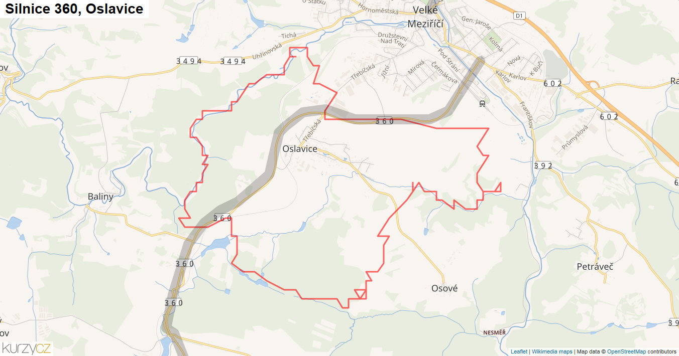 Oslavice, Silnice 360 - Mapa