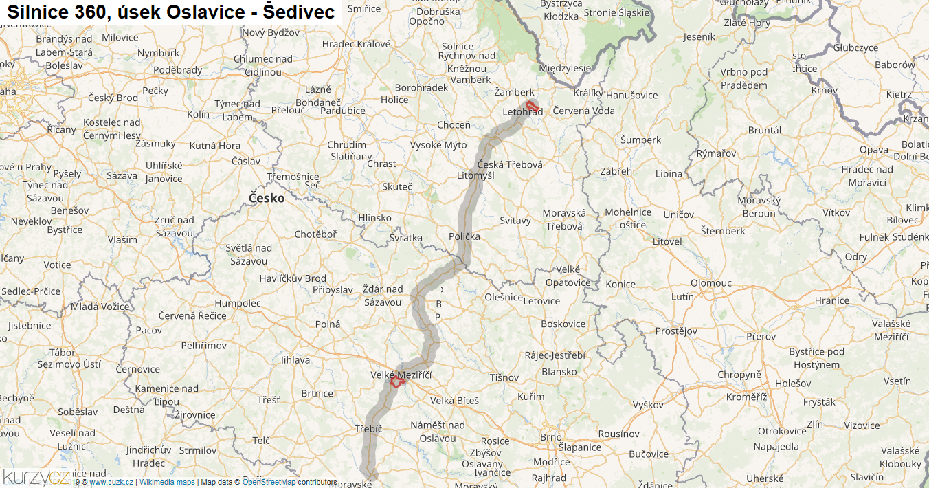 Úsek Oslavice - Šedivec, Silnice 360 - Mapa