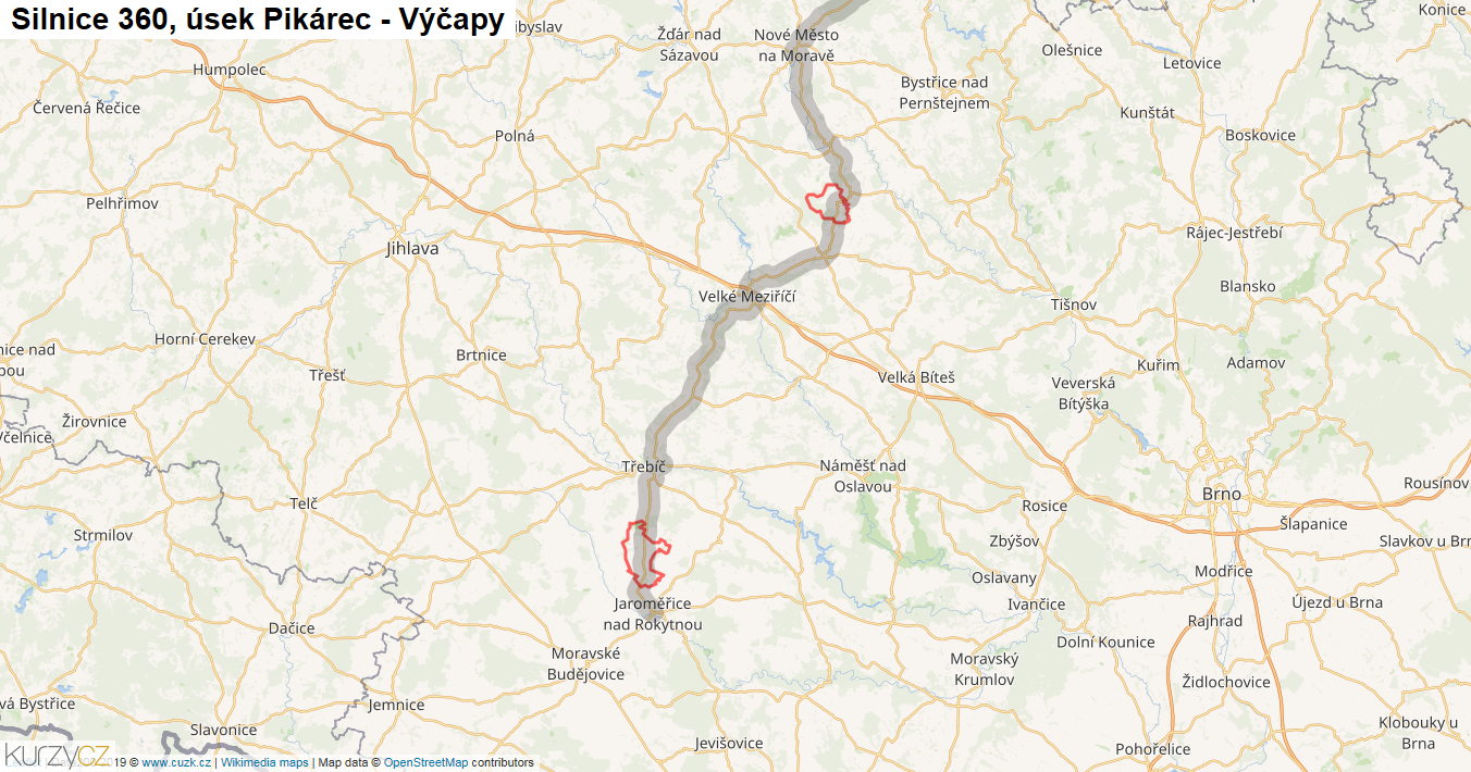 Úsek Pikárec - Výčapy, Silnice 360 - Mapa