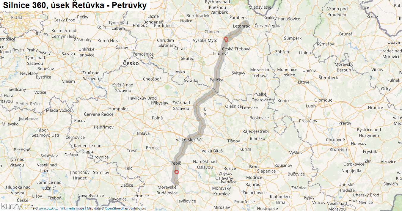 Úsek Řetůvka - Petrůvky, Silnice 360 - Mapa