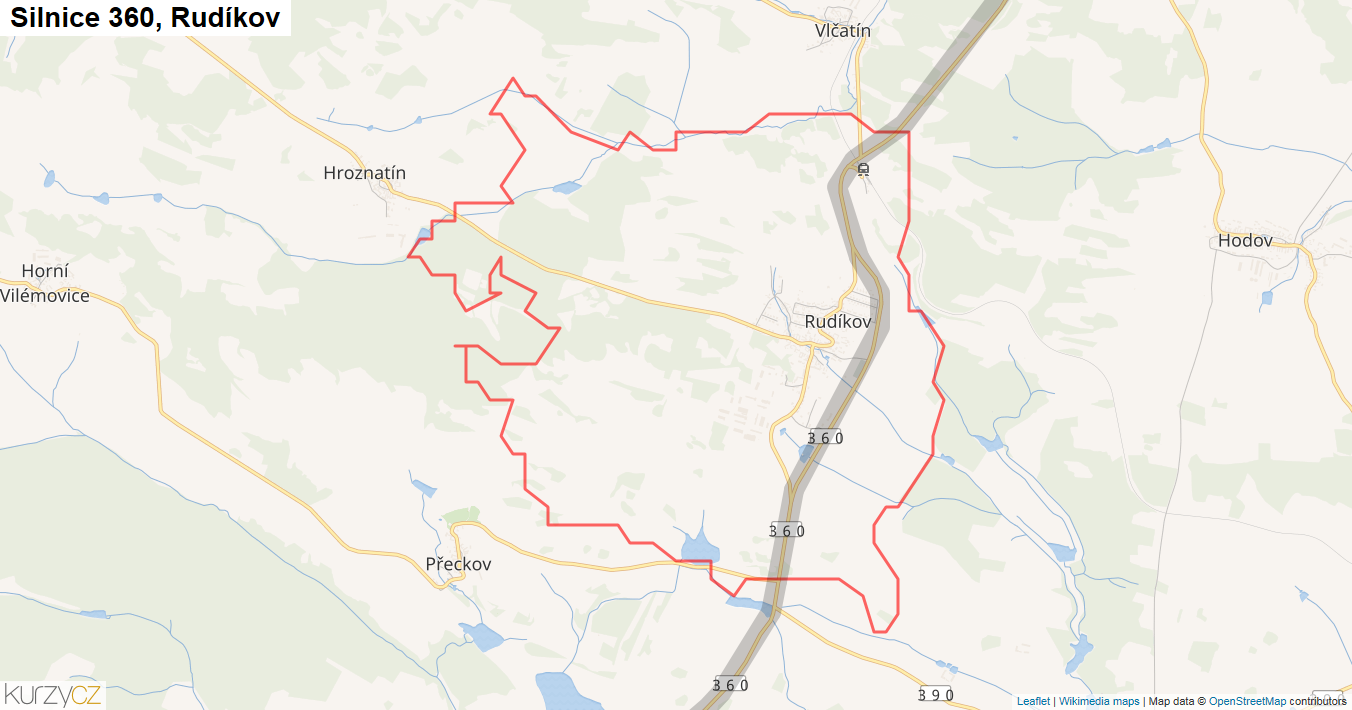 Rudíkov, Silnice 360 - Mapa