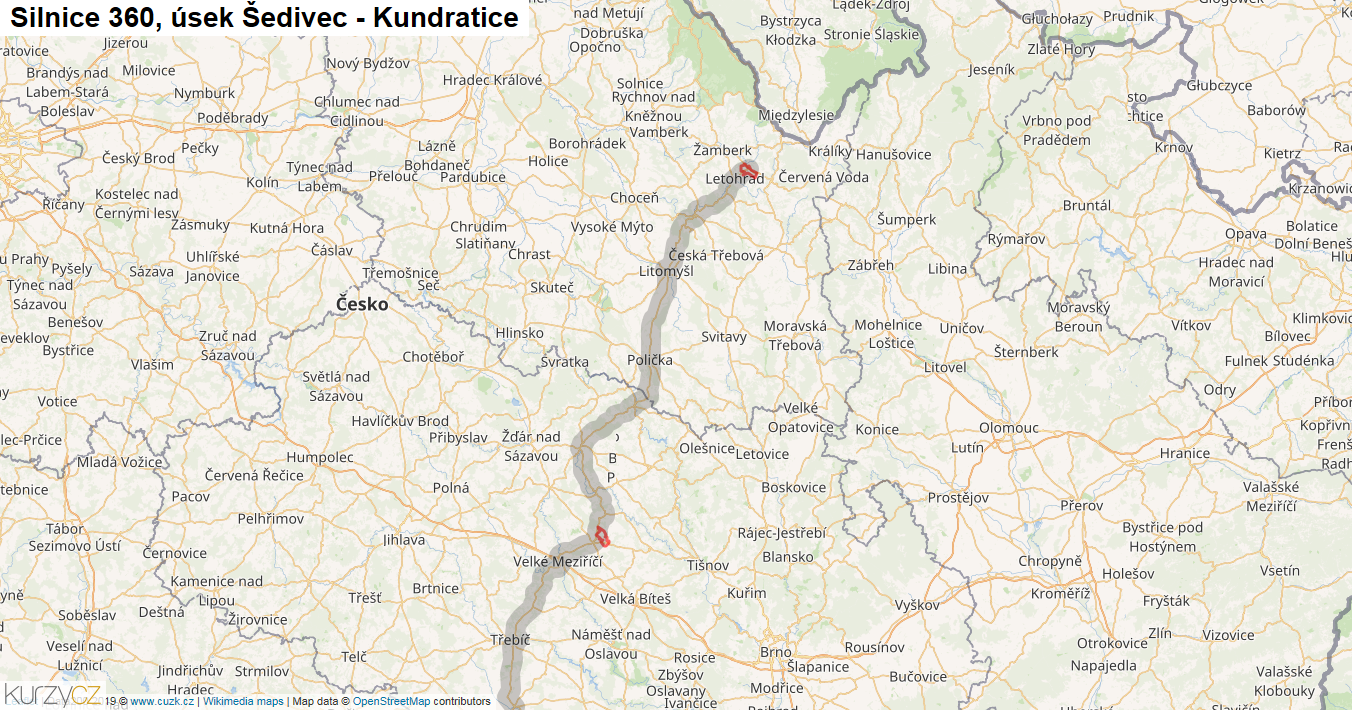 Úsek Šedivec - Kundratice, Silnice 360 - Mapa