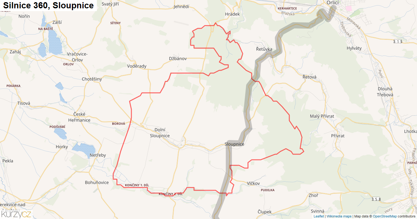 Sloupnice, Silnice 360 - Mapa