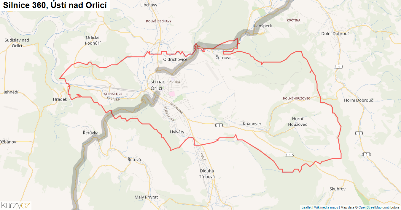 Ústí nad Orlicí, Silnice 360 - Mapa
