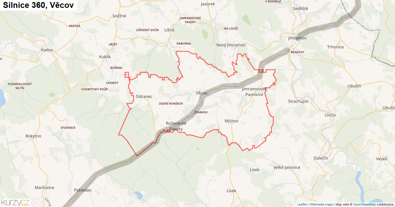 Věcov, Silnice 360 - Mapa