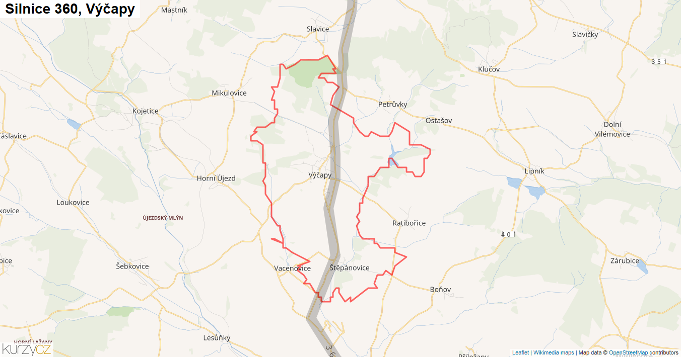 Výčapy, Silnice 360 - Mapa