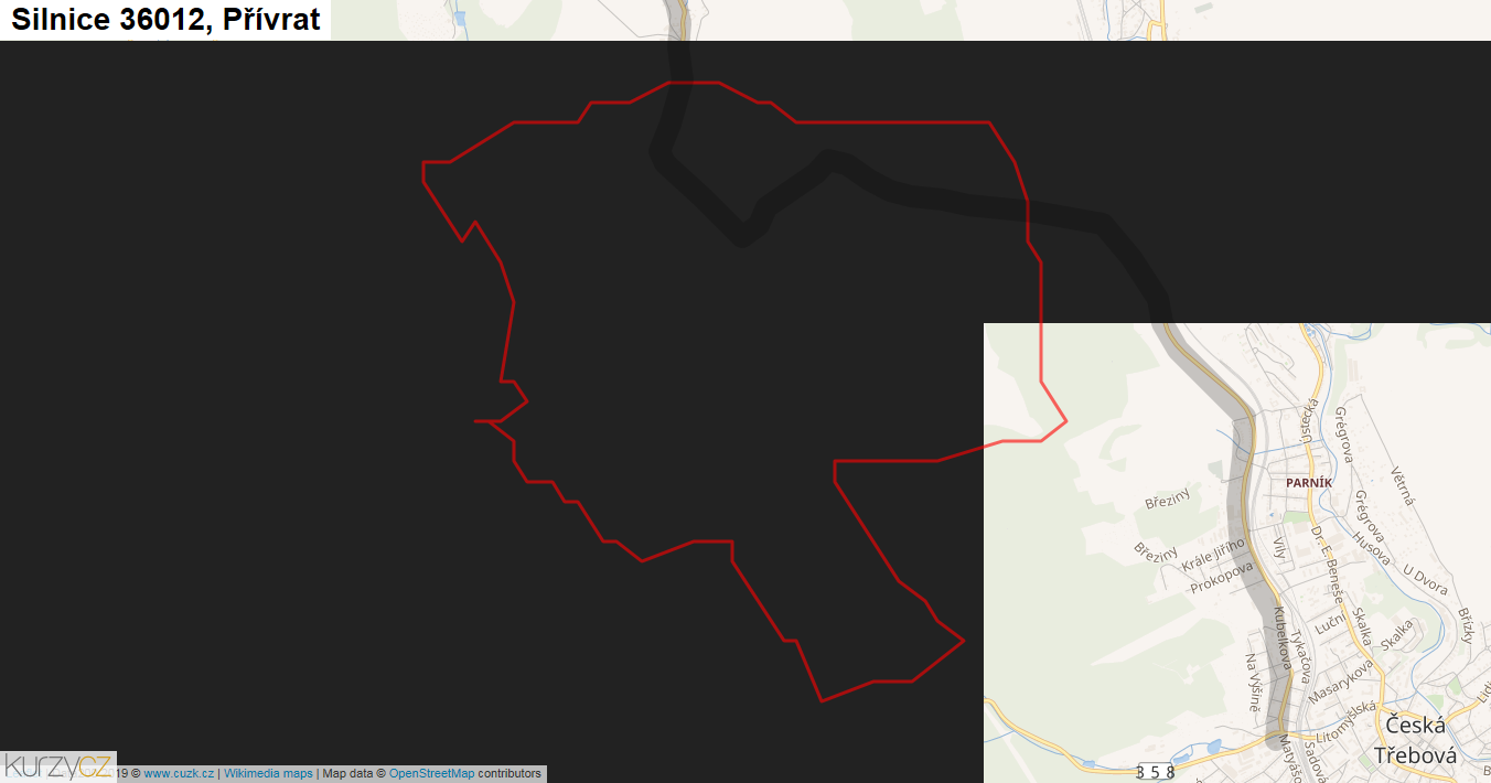 Přívrat, Silnice 36012 - Mapa