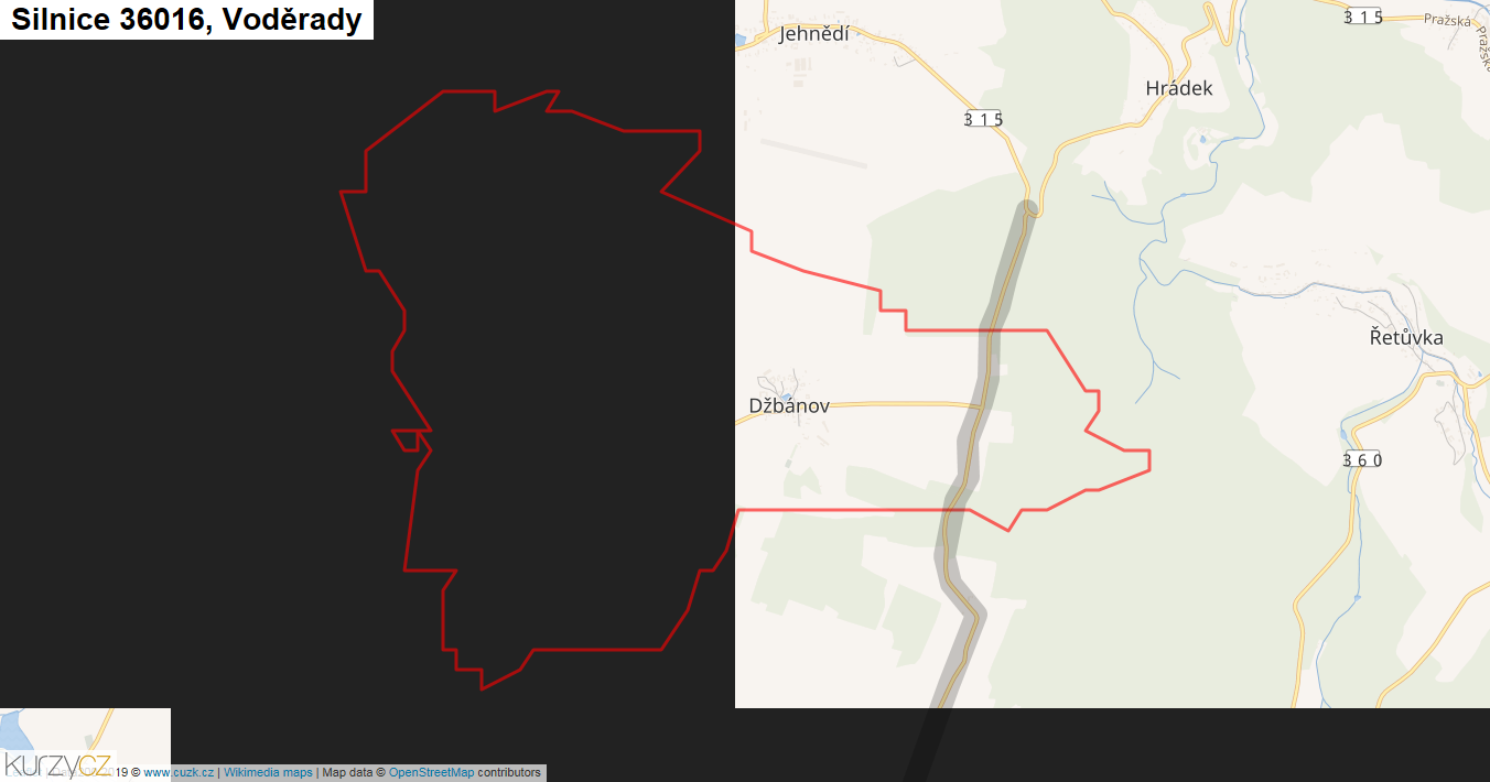Voděrady, Silnice 36016 - Mapa