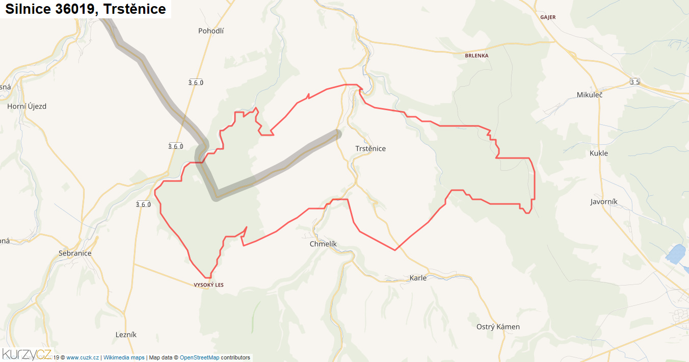 Trstěnice, Silnice 36019 - Mapa