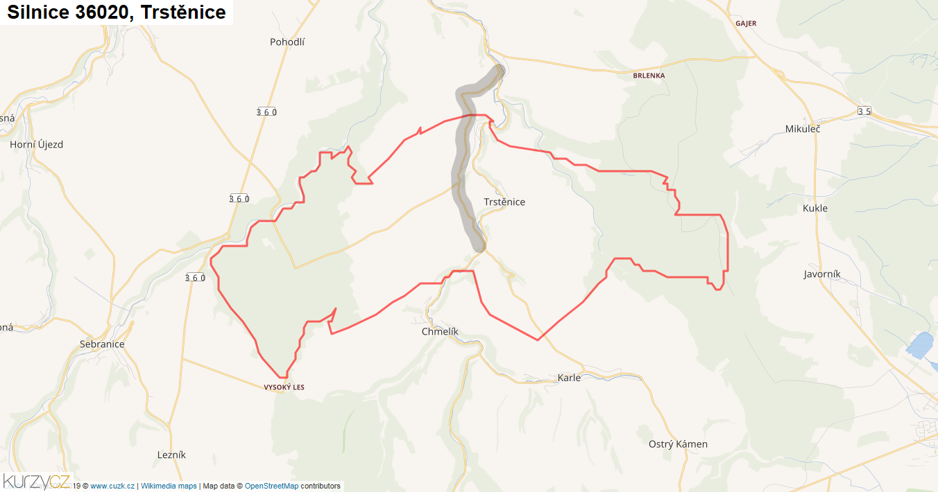 Trstěnice, Silnice 36020 - Mapa