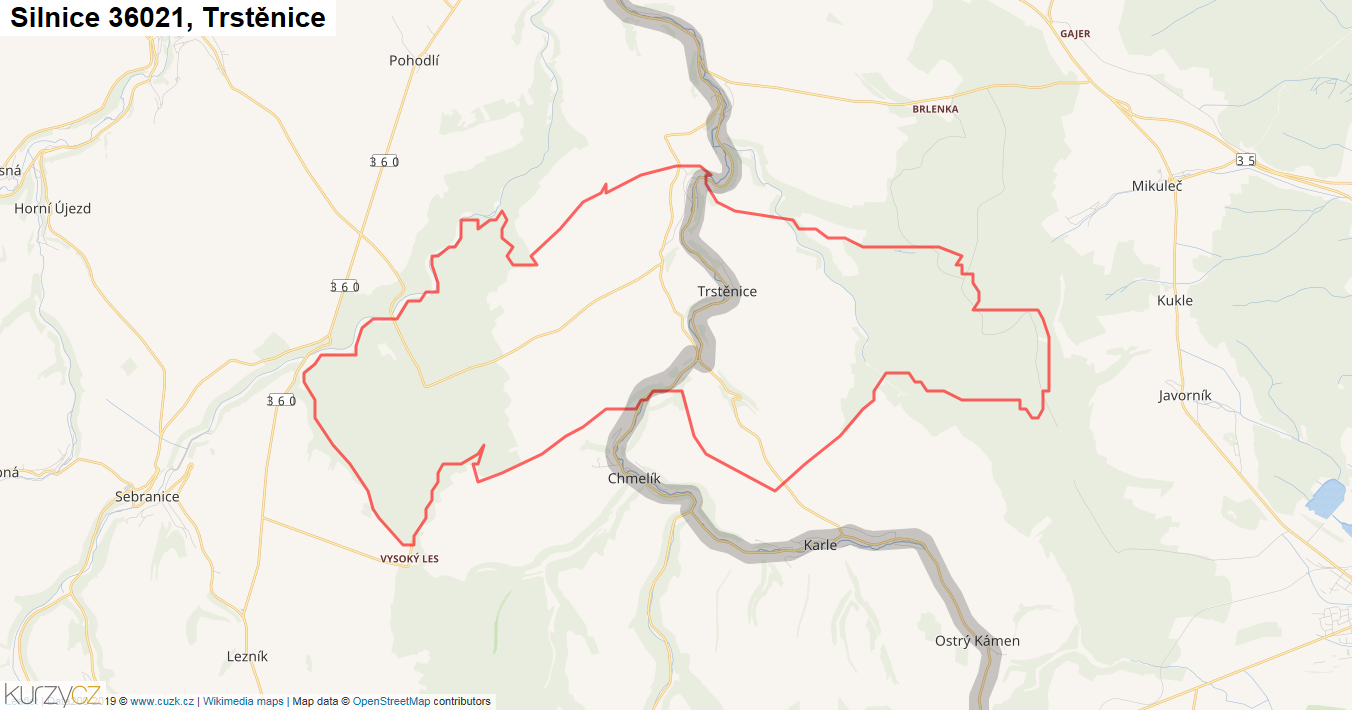Trstěnice, Silnice 36021 - Mapa