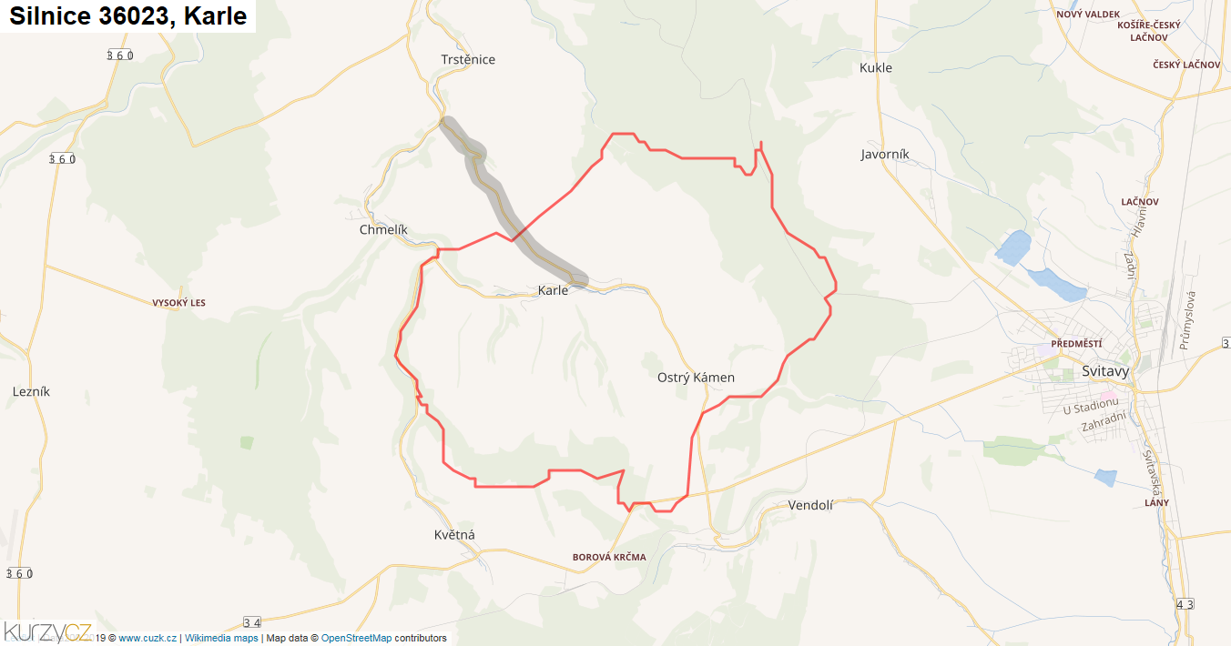 Karle, Silnice 36023 - Mapa