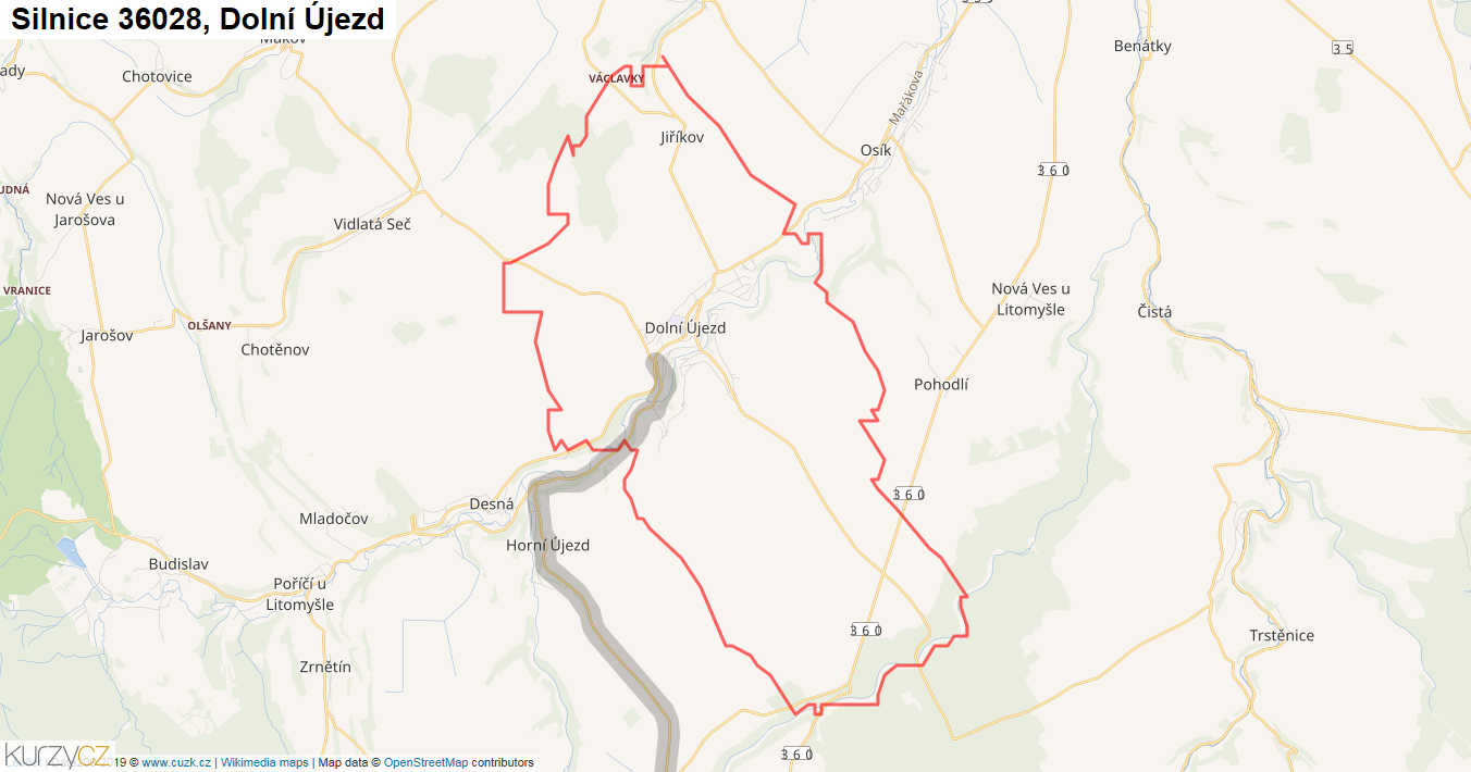 Dolní Újezd, Silnice 36028 - Mapa